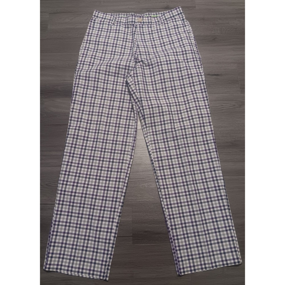 Izod Men's‎ Black Purple Gray Gingham Plaid Golf Pants Size 32x32 Actual 32x31